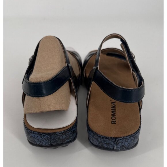 Romika Womens Sandal Strappy Wedge Navy Blue Fidschi 54 Size 37 6 6.5 New - Picture 7 of 13